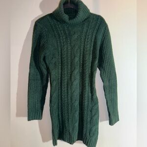 Lulus - Green Knit Turtleneck Sweater Dress